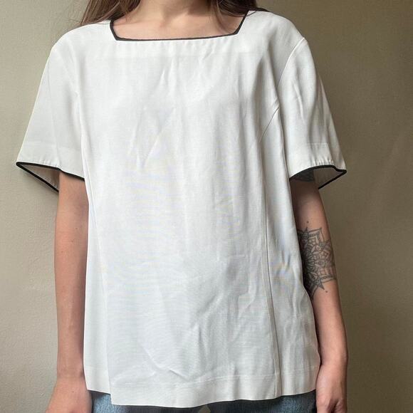 Vintage Talbots Petites White Square Neck Blouse 12P 90s - Picture 2 of 2